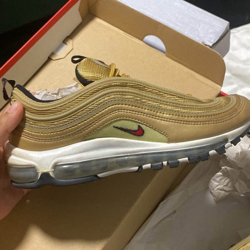 Nike Air Max 97 Metallic Gold with Red Accent